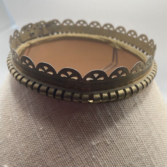 vtg lamp shade fabric with metal edges trim clip on mid century neutral empire - Picture 4 of 11